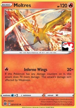 Moltres 021 — Play! Pokémon Prize Pack Series Three (English Pokémon TCG card)