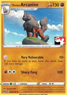 Hisuian Arcanine 084 — Play! Pokémon Prize Pack Series Three (English Pokémon TCG card)