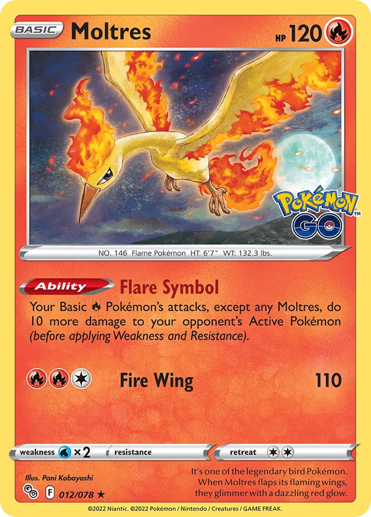 Moltres 012/78 — Pokémon GO (English Pokémon TCG card)
