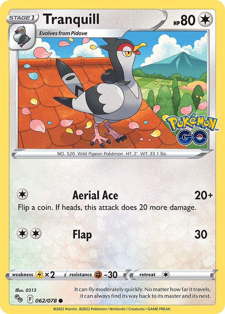 Tranquill 062/78 — Pokémon GO (English Pokémon TCG card)