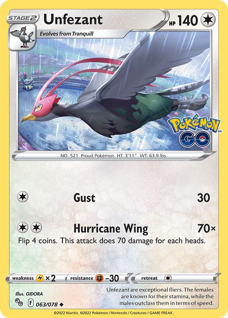 Unfezant 063/78 — Pokémon GO (English Pokémon TCG card)