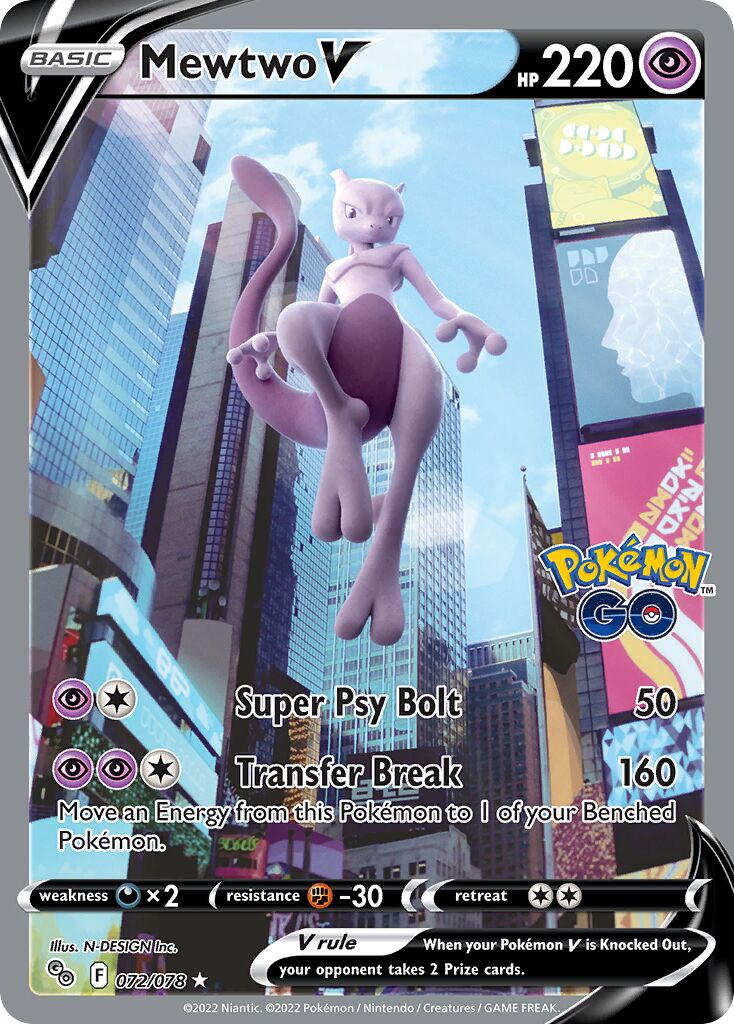 Mewtwo V 072/78 — Pokémon GO (English Pokémon TCG card)