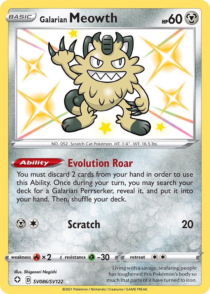 Galarian Meowth 086 — Shining Fates (Shiny Vault) (English Pokémon TCG card)