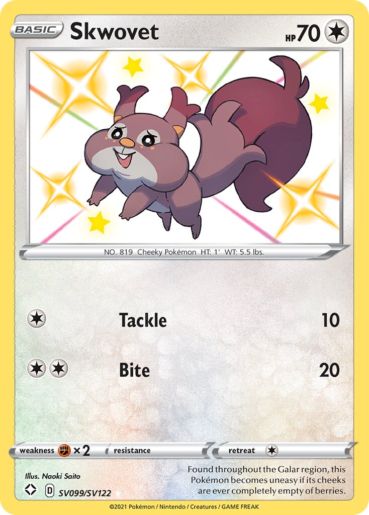 Skwovet 099 — Shining Fates (Shiny Vault) (English Pokémon TCG card)