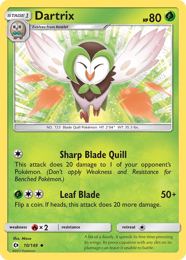 Dartrix 010/149 — Sun & Moon (English Pokémon TCG card)