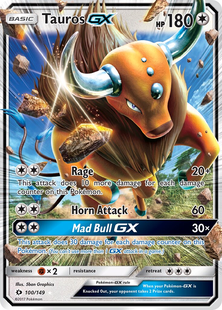 Tauros-GX 100/149 — Sun & Moon (English Pokémon TCG card)