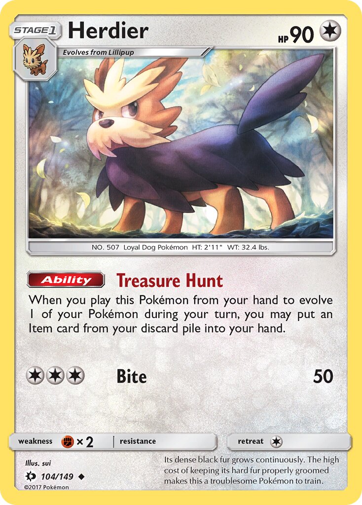 Herdier 104/149 — Sun & Moon (English Pokémon TCG card)