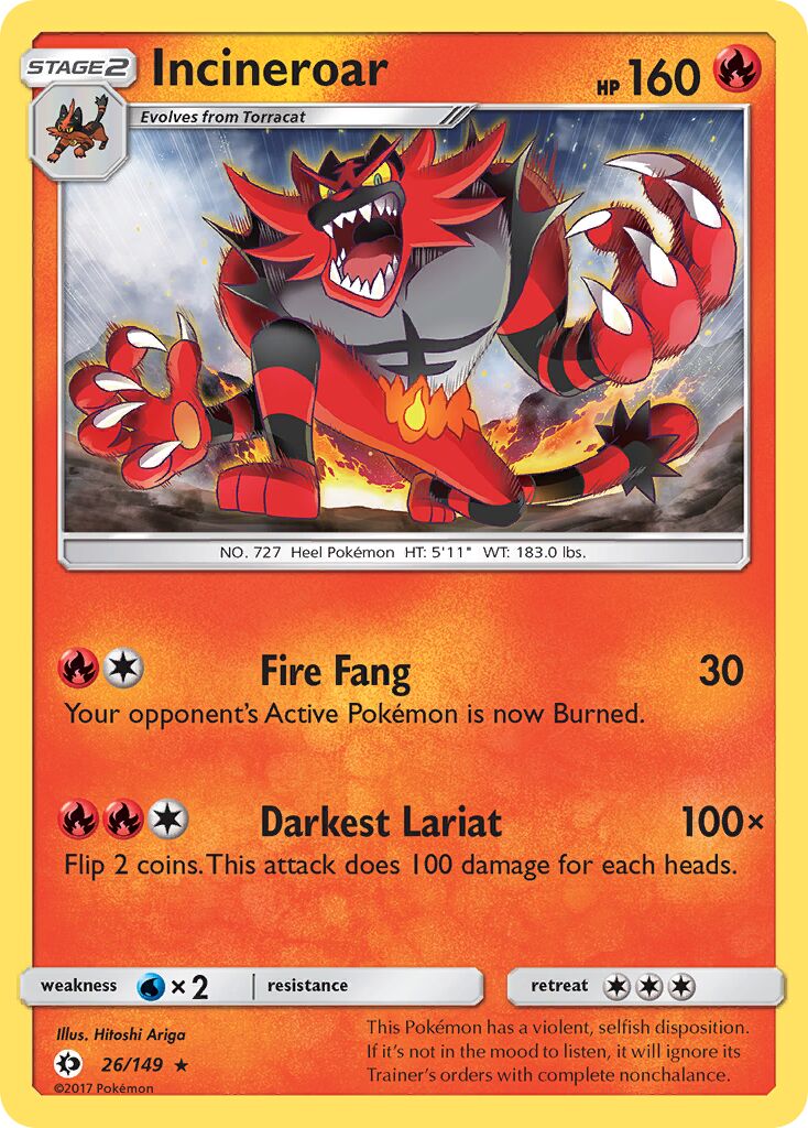 Incineroar 026/149 — Sun & Moon (English Pokémon TCG card)