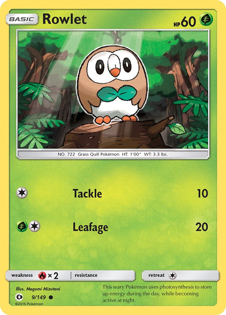 Rowlet 009/149 — Sun & Moon (English Pokémon TCG card)