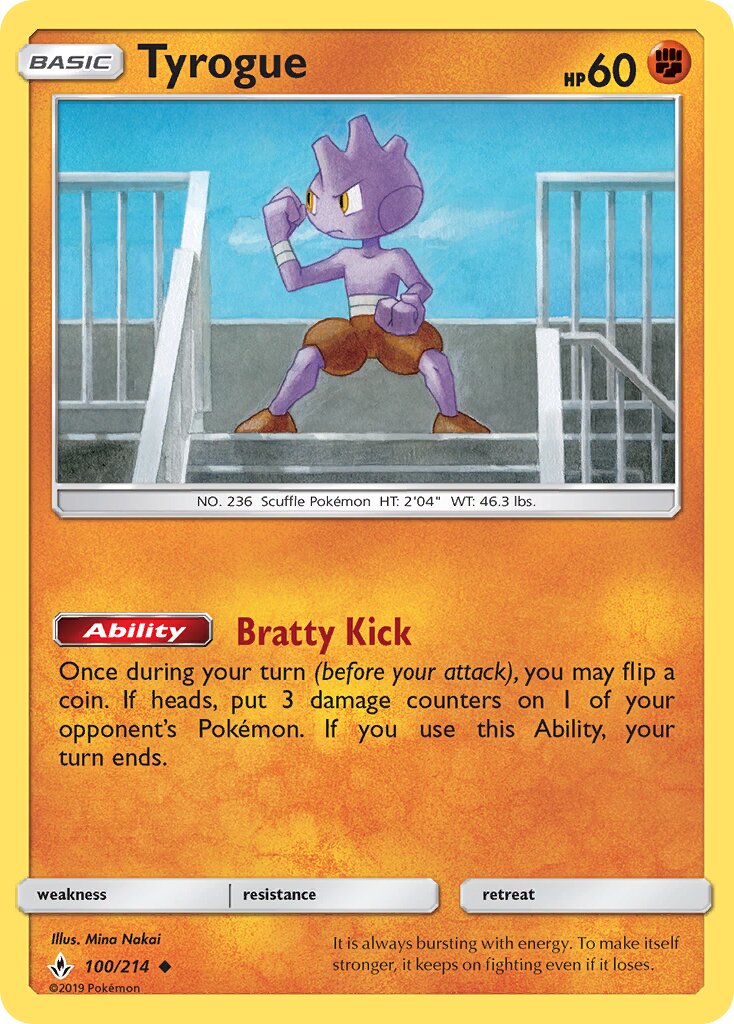 Tyrogue 100/214 — Unbroken Bonds (English Pokémon TCG card)