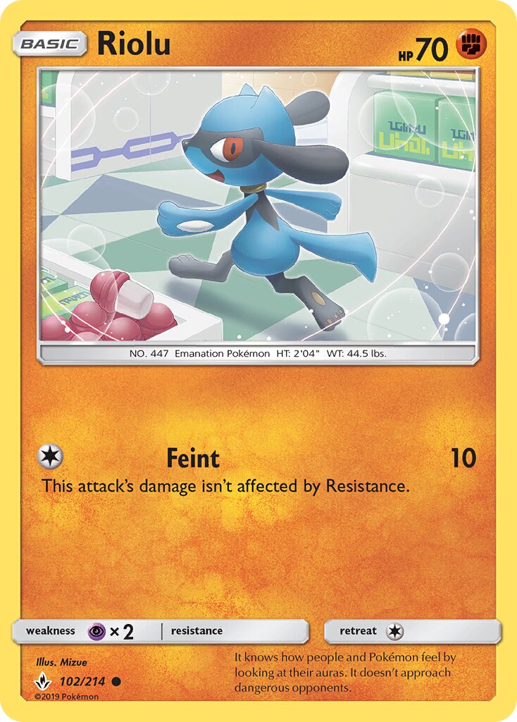 Riolu 102/214 — Unbroken Bonds (English Pokémon TCG card)