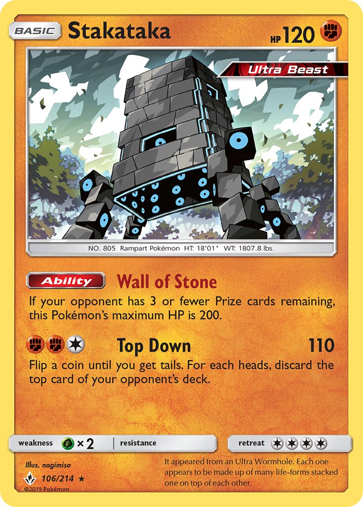 Stakataka 106/214 — Unbroken Bonds (English Pokémon TCG card)