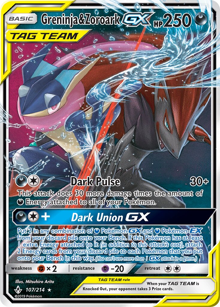 Greninja & Zoroark-GX 107/214 — Unbroken Bonds (English Pokémon TCG card)