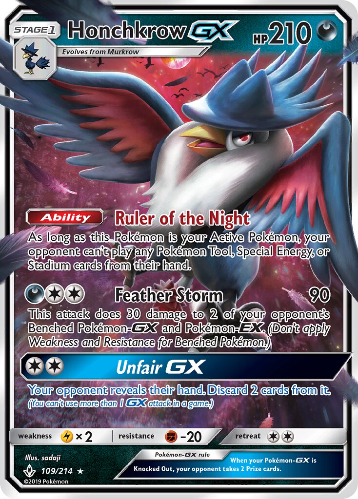 Honchkrow-GX 109/214 — Unbroken Bonds (English Pokémon TCG card)