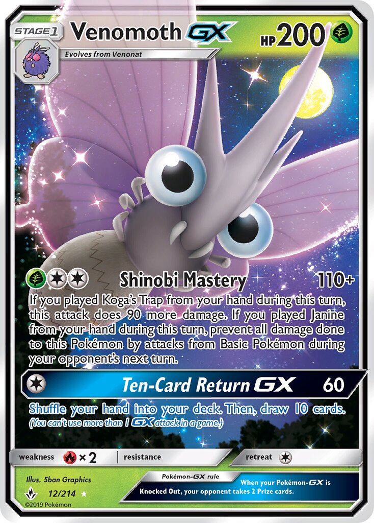 Venomoth-GX 012/214 — Unbroken Bonds (English Pokémon TCG card)