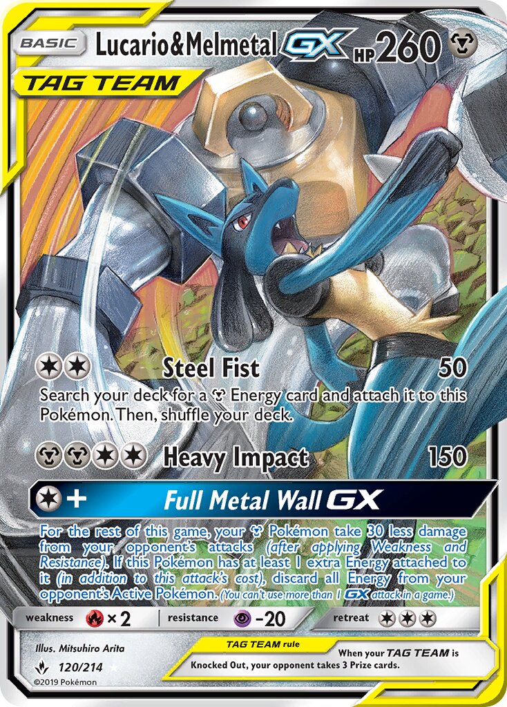 Lucario & Melmetal-GX 120/214 — Unbroken Bonds (English Pokémon TCG card)