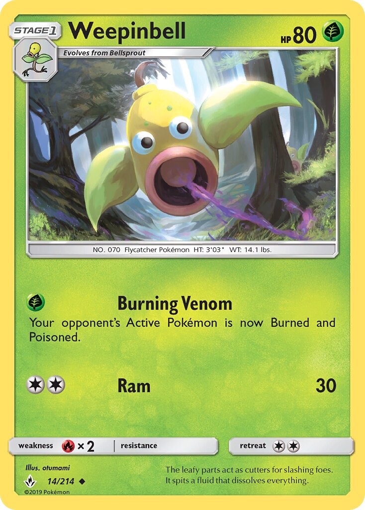 Weepinbell 014/214 — Unbroken Bonds (English Pokémon TCG card)