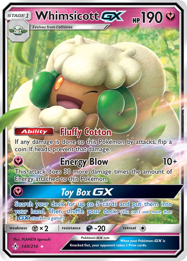 Whimsicott-GX 140/214 — Unbroken Bonds (English Pokémon TCG card)