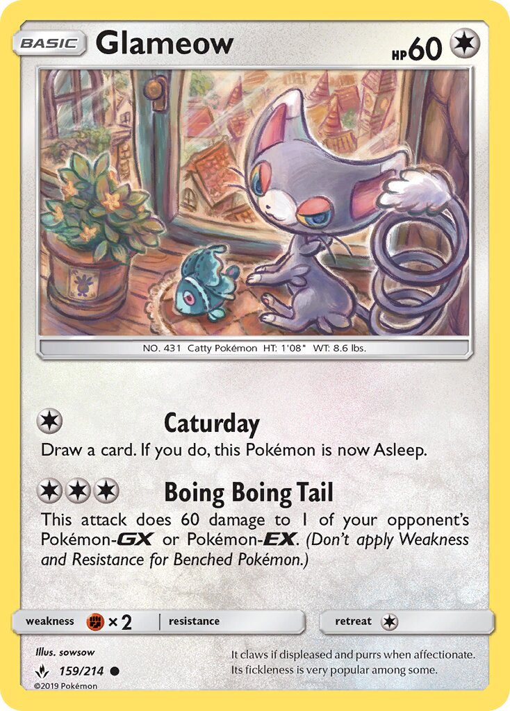Glameow 159/214 — Unbroken Bonds (English Pokémon TCG card)