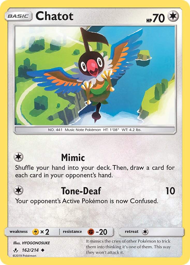 Chatot 162/214 — Unbroken Bonds (English Pokémon TCG card)