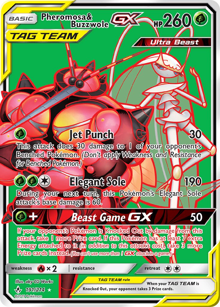 Pheromosa & Buzzwole-GX 191/214 — Unbroken Bonds (English Pokémon TCG card)