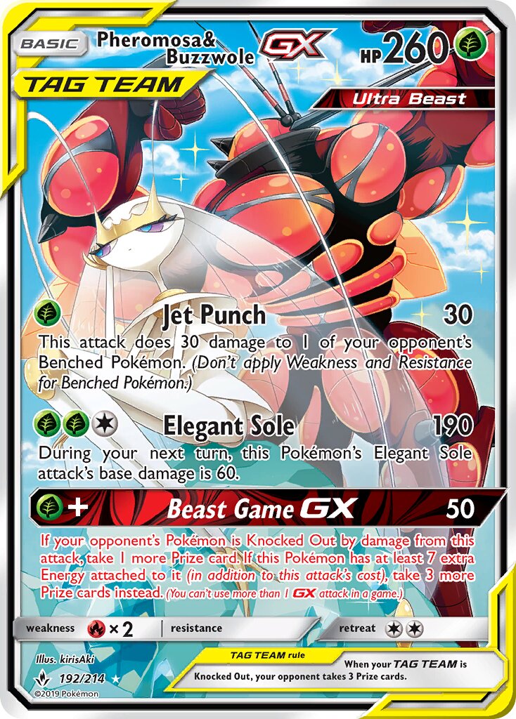 Pheromosa & Buzzwole-GX 192/214 — Unbroken Bonds (English Pokémon TCG card)