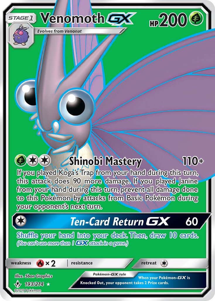 Venomoth-GX 193/214 — Unbroken Bonds (English Pokémon TCG card)