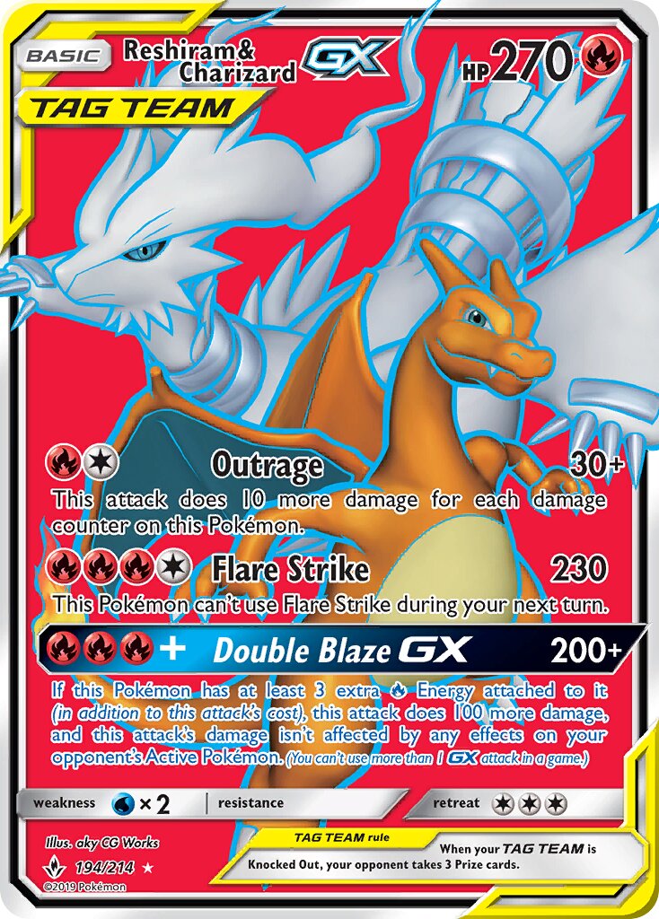 Reshiram & Charizard-GX 194/214 — Unbroken Bonds (English Pokémon TCG card)