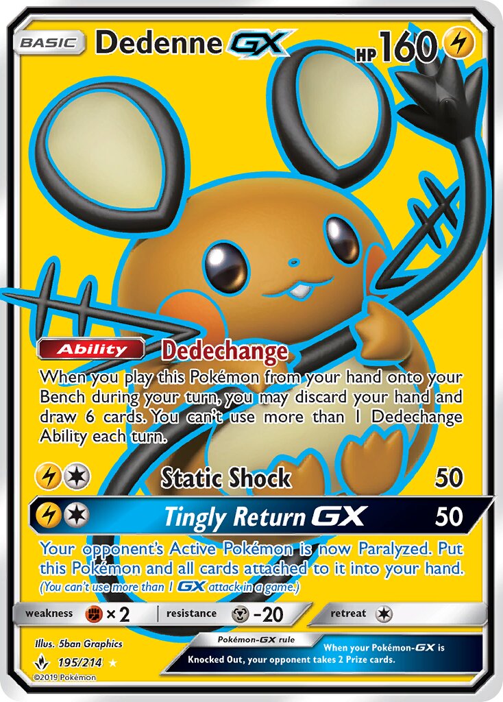 Dedenne-GX 195/214 — Unbroken Bonds (English Pokémon TCG card)