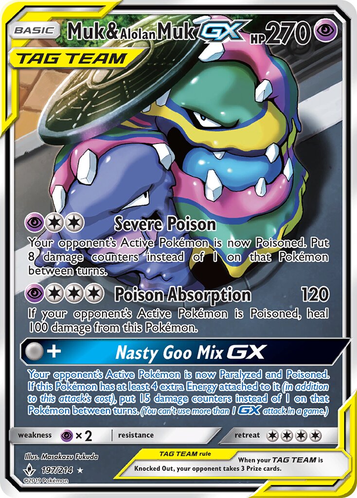 Muk & Alolan Muk-GX 197/214 — Unbroken Bonds (English Pokémon TCG card)