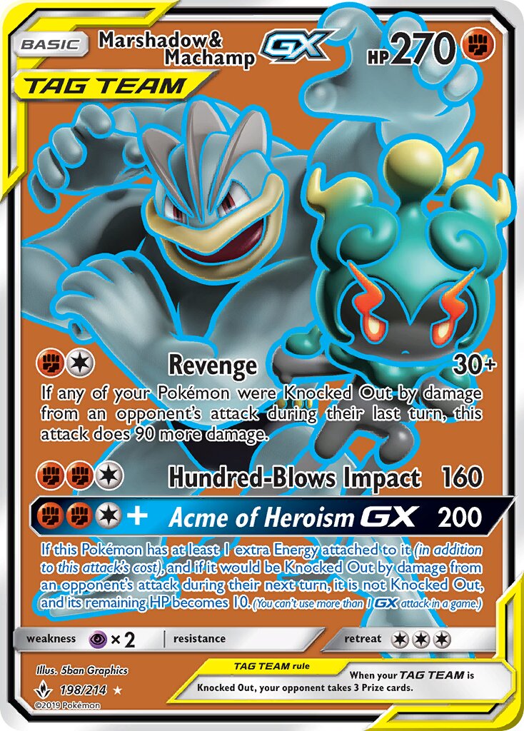 Marshadow & Machamp-GX 198/214 — Unbroken Bonds (English Pokémon TCG card)