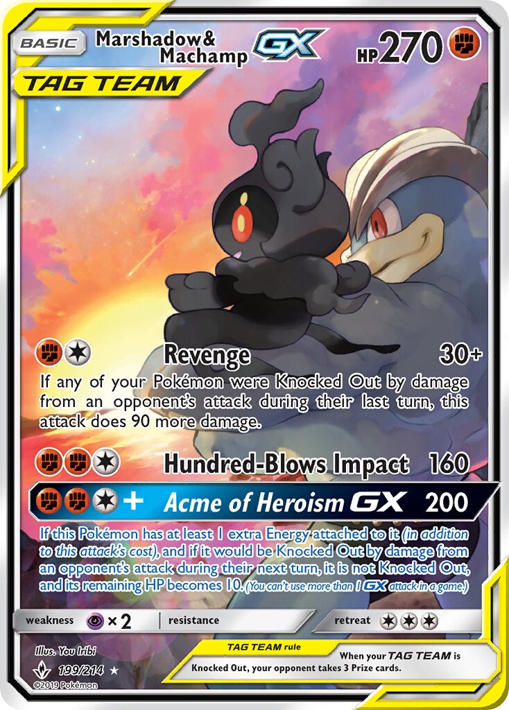 Marshadow & Machamp-GX 199/214 — Unbroken Bonds (English Pokémon TCG card)