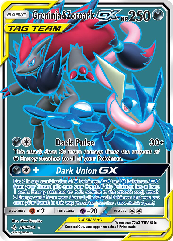 Greninja & Zoroark-GX 200/214 — Unbroken Bonds (English Pokémon TCG card)
