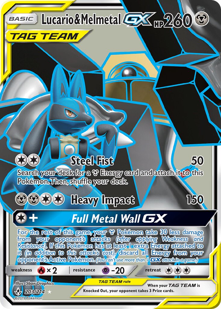 Lucario & Melmetal-GX 203/214 — Unbroken Bonds (English Pokémon TCG card)