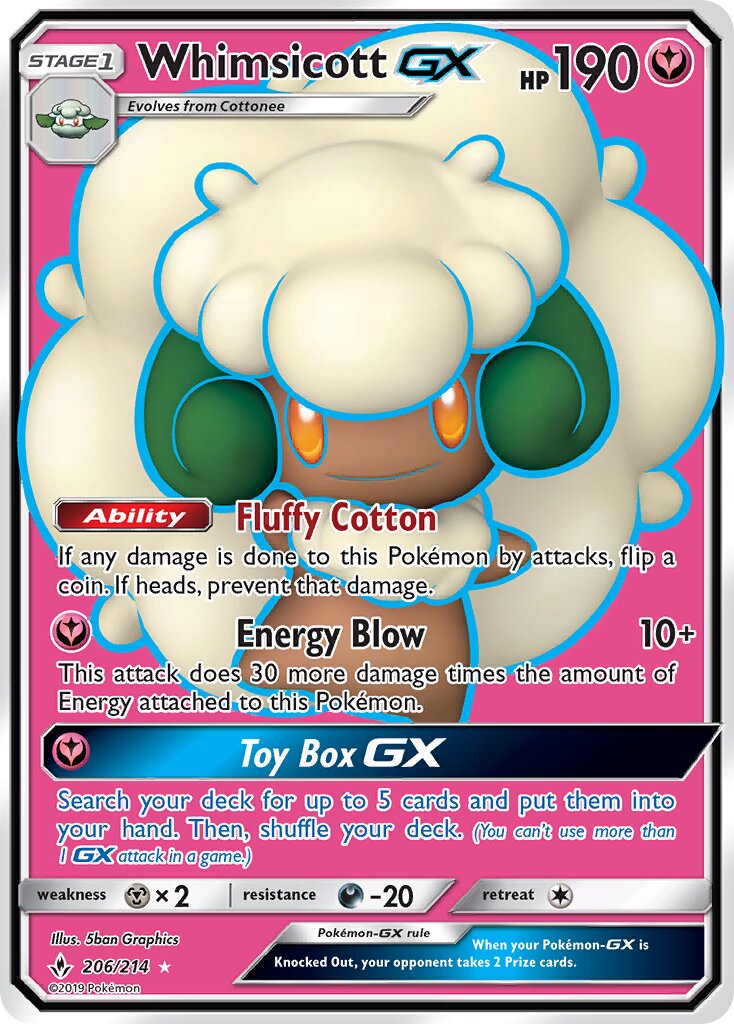 Whimsicott-GX 206/214 — Unbroken Bonds (English Pokémon TCG card)
