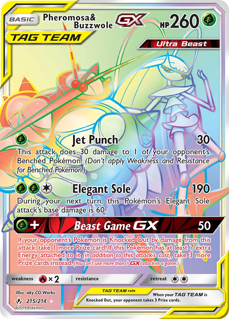 Pheromosa & Buzzwole-GX 215/214 — Unbroken Bonds (English Pokémon TCG card)
