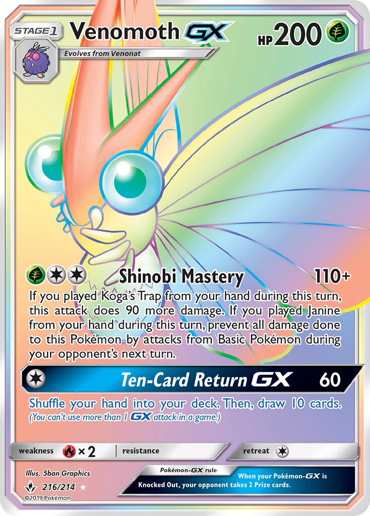 Venomoth-GX 216/214 — Unbroken Bonds (English Pokémon TCG card)