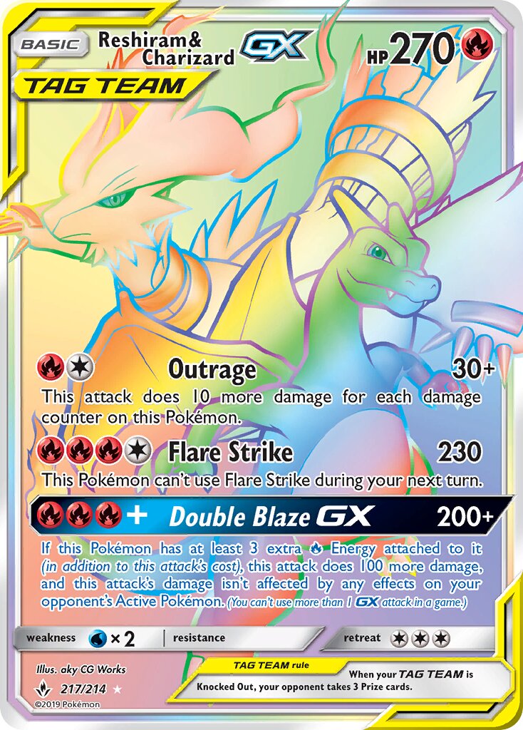 Reshiram & Charizard-GX 217/214 — Unbroken Bonds (English Pokémon TCG card)