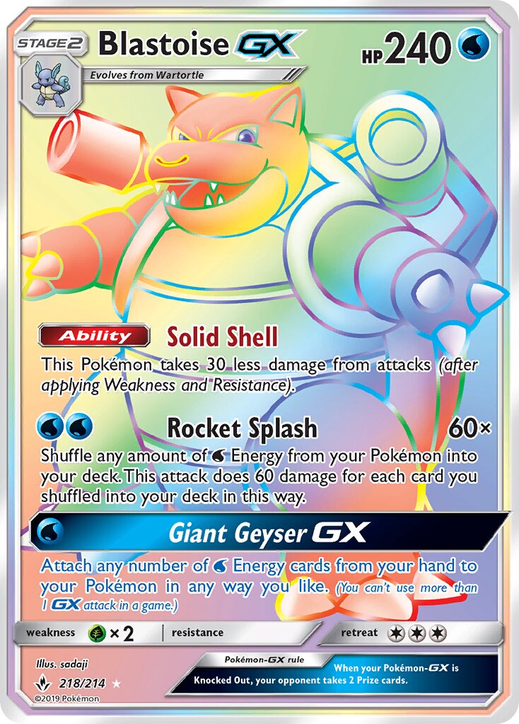 Blastoise-GX 218/214 — Unbroken Bonds (English Pokémon TCG card)