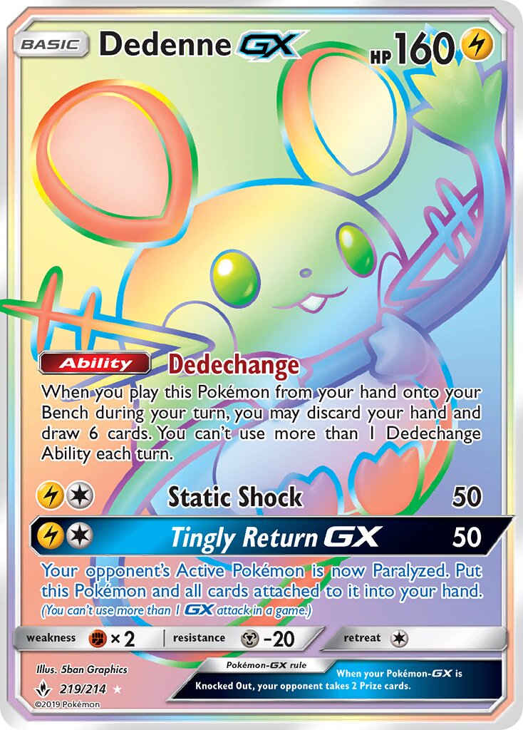 Dedenne-GX 219/214 — Unbroken Bonds (English Pokémon TCG card)