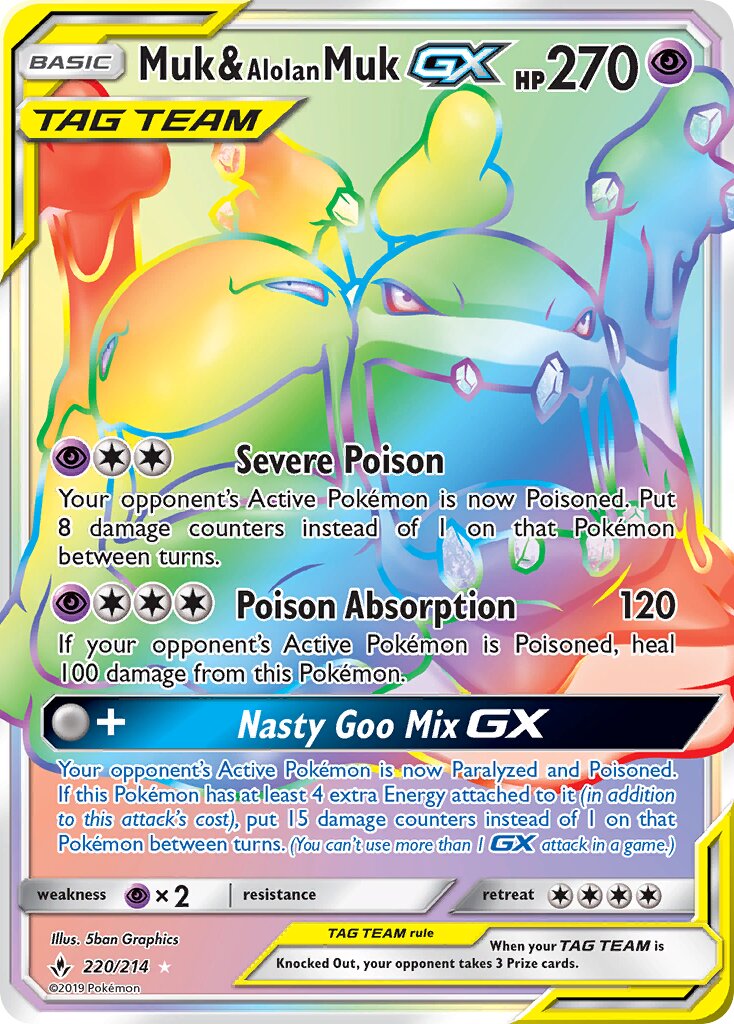 Muk & Alolan Muk-GX 220/214 — Unbroken Bonds (English Pokémon TCG card)