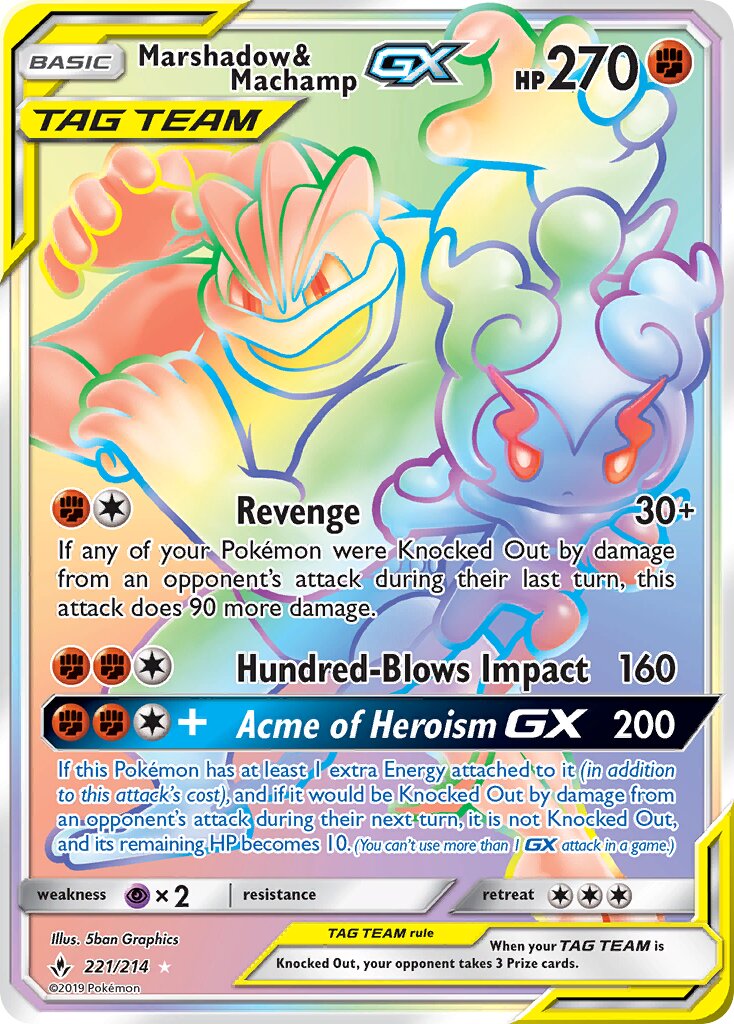 Marshadow & Machamp-GX 221/214 — Unbroken Bonds (English Pokémon TCG card)
