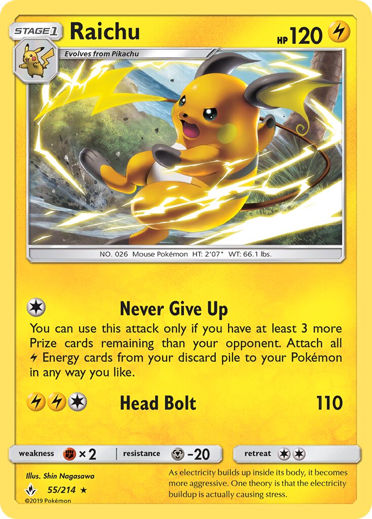 Raichu 055/214 — Unbroken Bonds (English Pokémon TCG card)