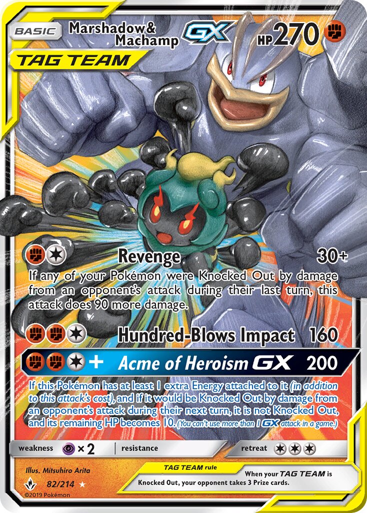 Marshadow & Machamp-GX 082/214 — Unbroken Bonds (English Pokémon TCG card)