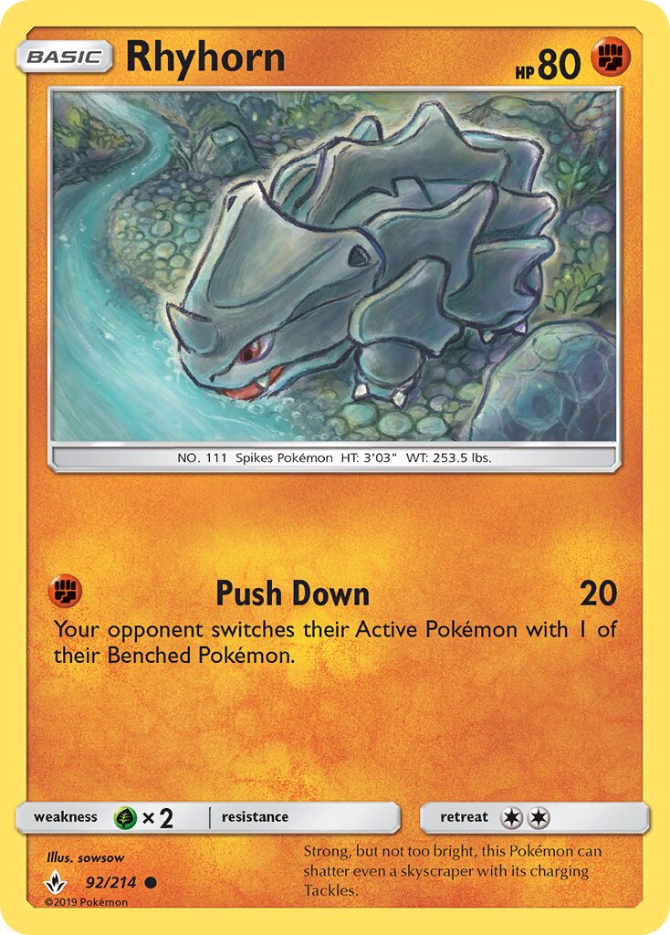 Rhyhorn 092/214 — Unbroken Bonds (English Pokémon TCG card)