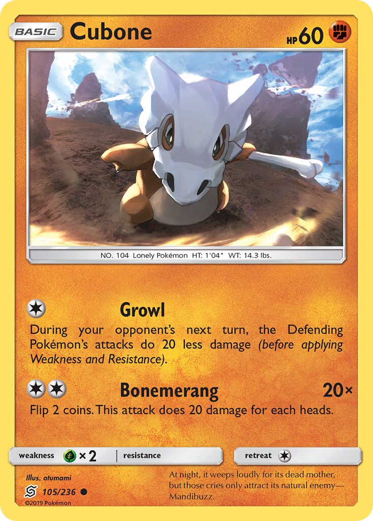 Cubone 105/236 — Unified Minds (English Pokémon TCG card)