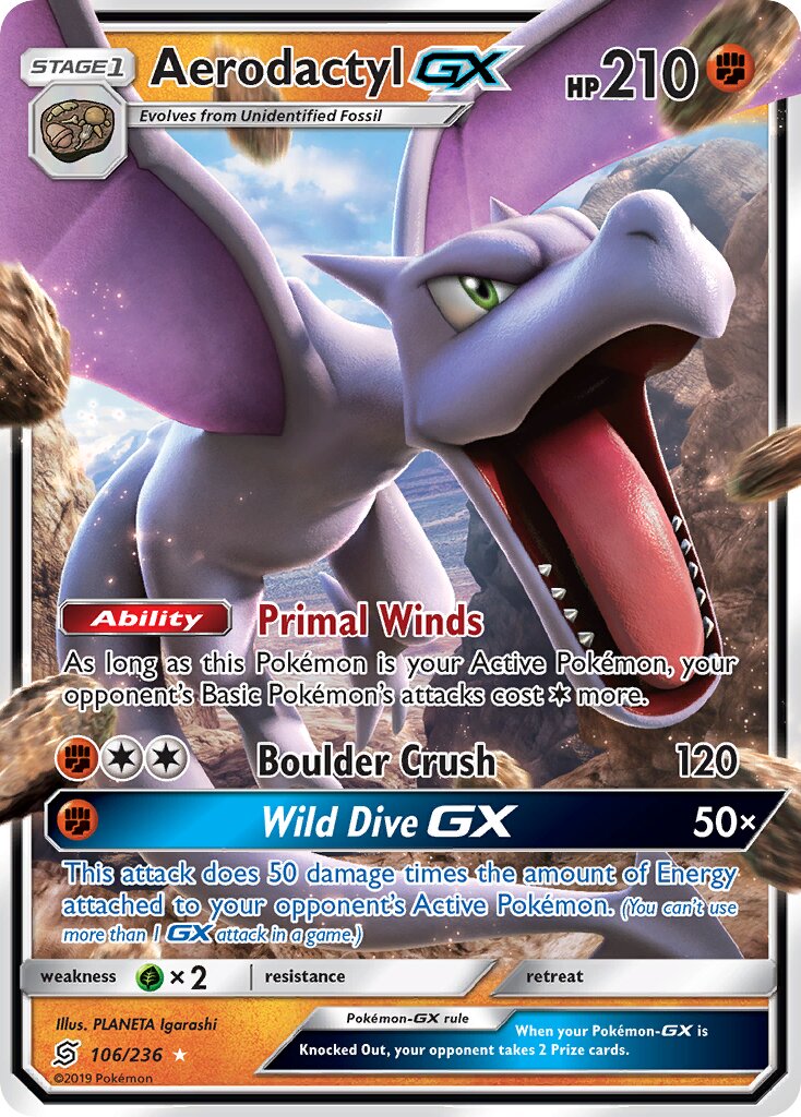 Aerodactyl-GX 106/236 — Unified Minds (English Pokémon TCG card)