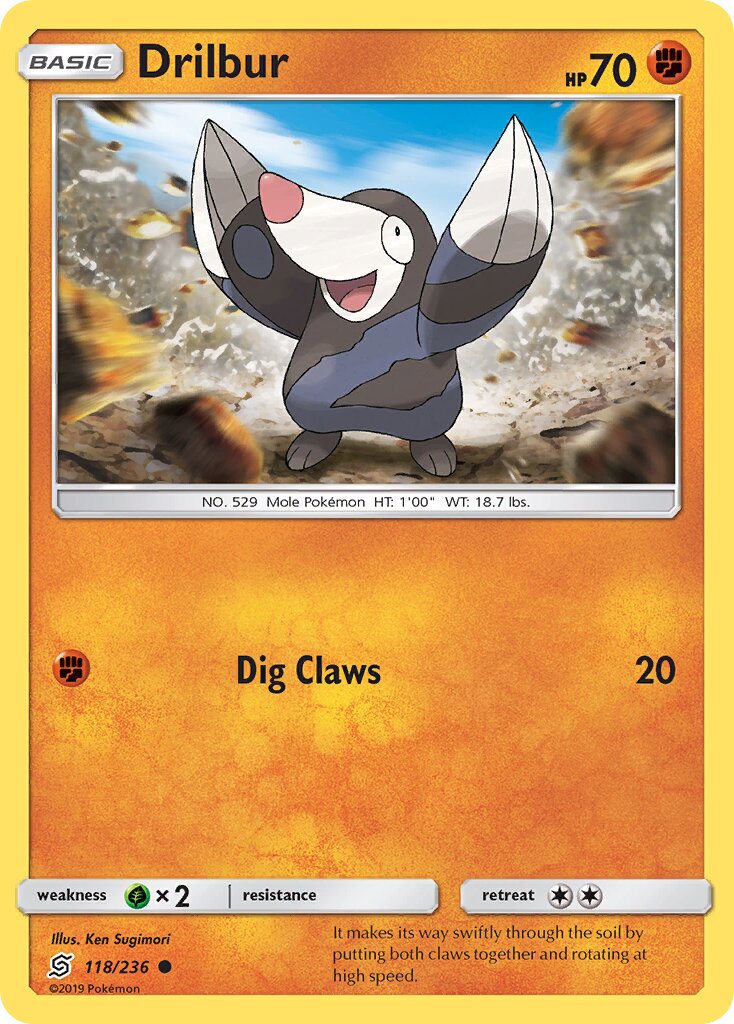 Drilbur 118/236 — Unified Minds (English Pokémon TCG card)