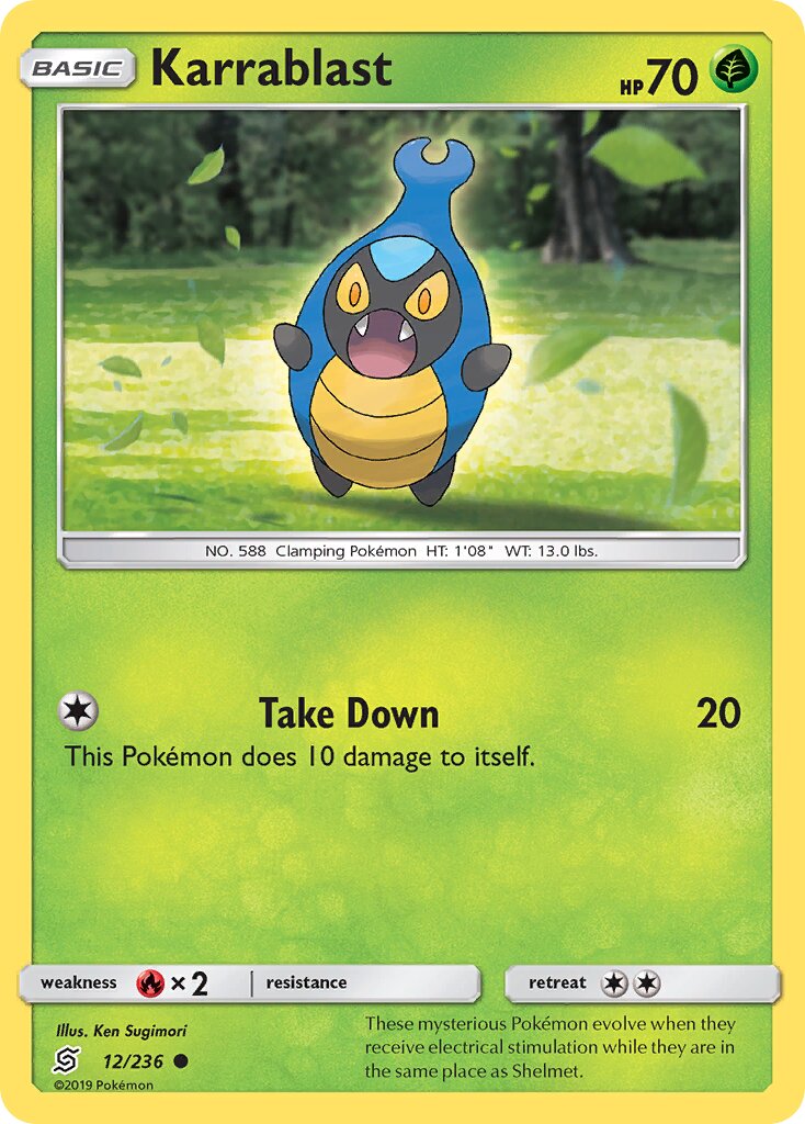 Karrablast 012/236 — Unified Minds (English Pokémon TCG card)