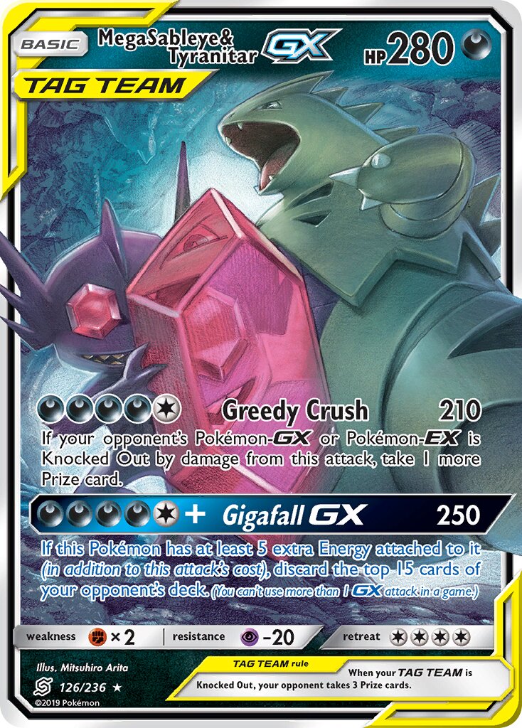 Mega Sableye & Tyranitar-GX 126/236 — Unified Minds (English Pokémon TCG card)